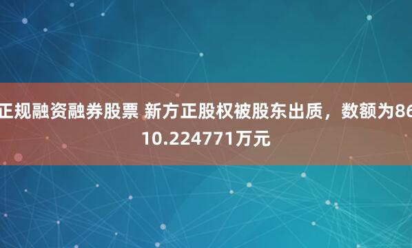 正规融资融券股票 新方正股权被股东出质，数额为8610.224771万元