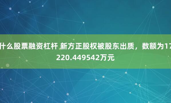 什么股票融资杠杆 新方正股权被股东出质，数额为17220.449542万元